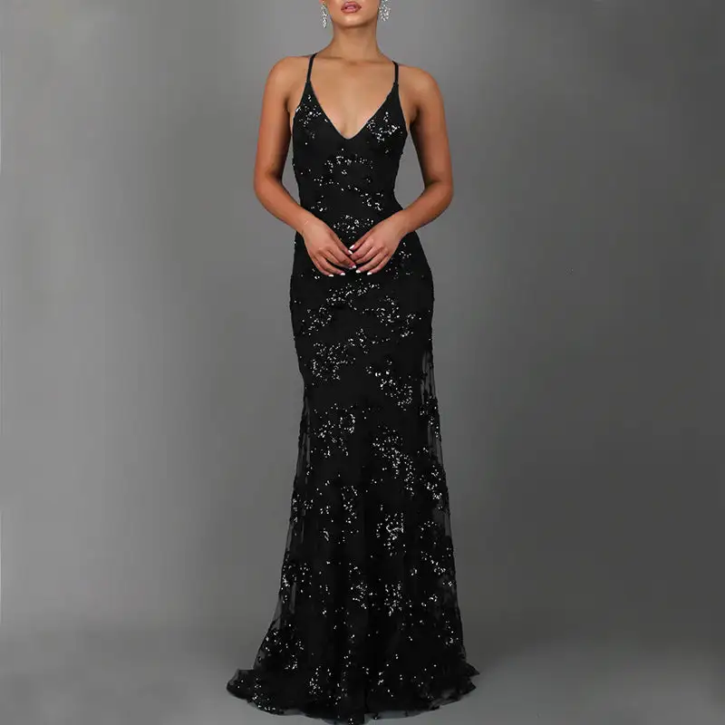 Women's Bodycon V-Neck Spaghetti-Strap Sequin Dress