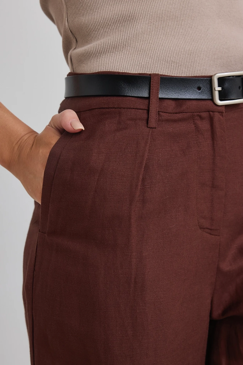 Brown Button - Front Wide - Leg Trousers