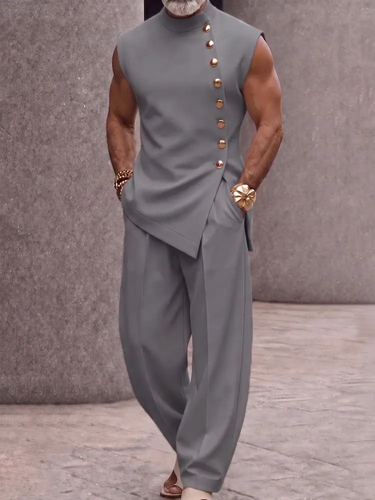 Button Sleeveless Top & Pants Set