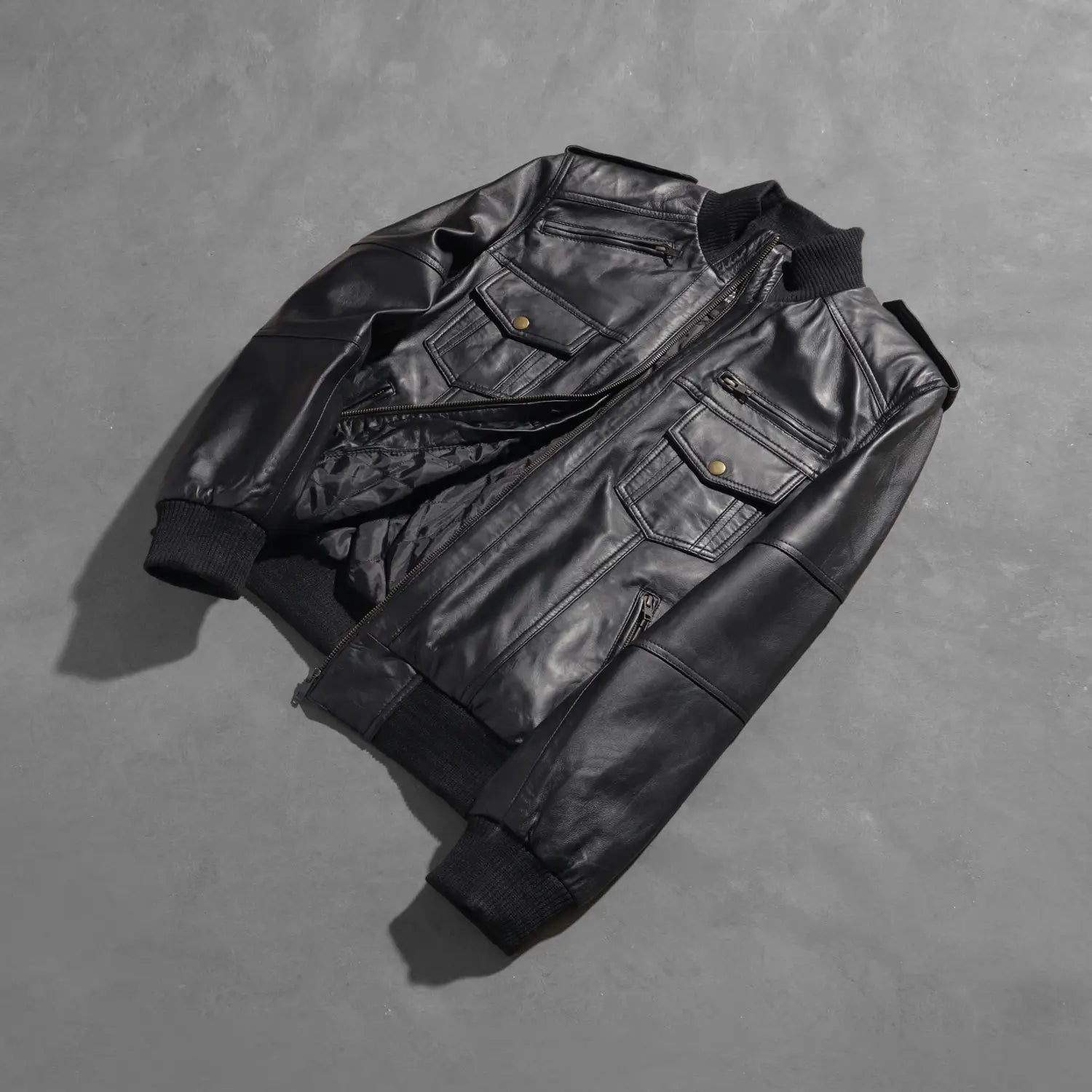 Men's Structured Bomber Leather Jacket