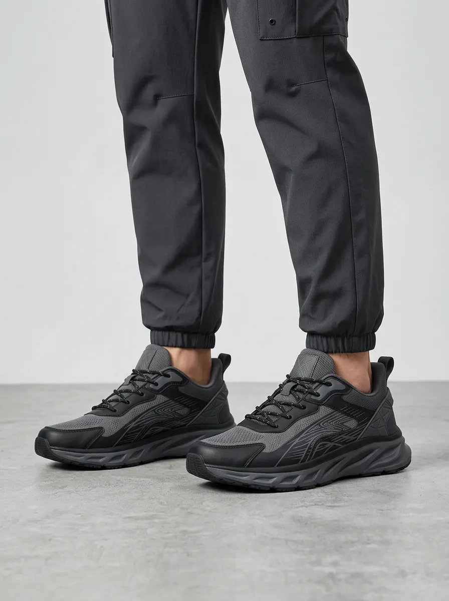 Men's Charcoal Grey Paneled Lace-Up Sneakers