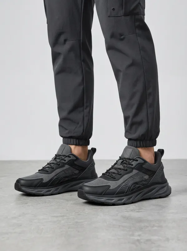 Men's Charcoal Grey Paneled Lace-Up Sneakers