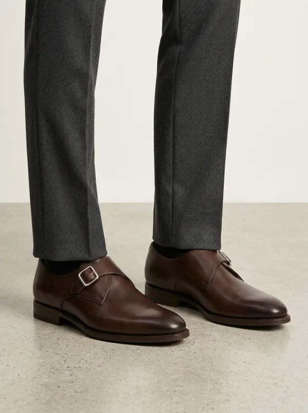 Men's Modern Classic Leather Single Monk Strap Dress Shoes