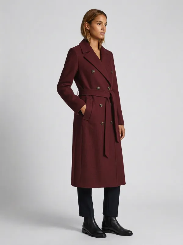 Women's Classic Gray Wool-Blend Double-Breasted Belted Coat
