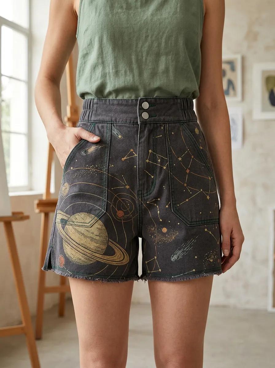 Women's Modern Astronomy Lover Planet Constellation Printed Shorts