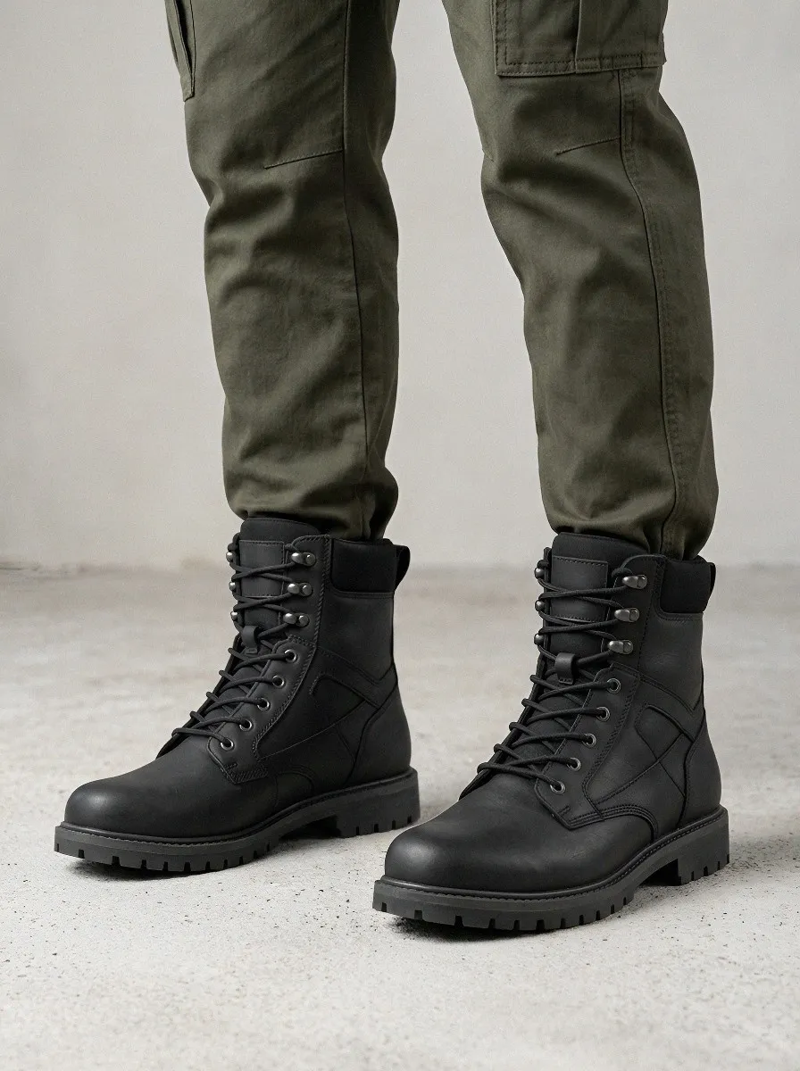 Men's Tactical Matte Work Boots Leather