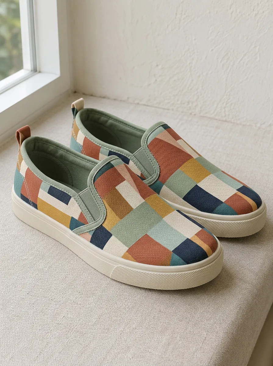 Unisex Geometric Color Block Pattern Printed Canvas Shoes