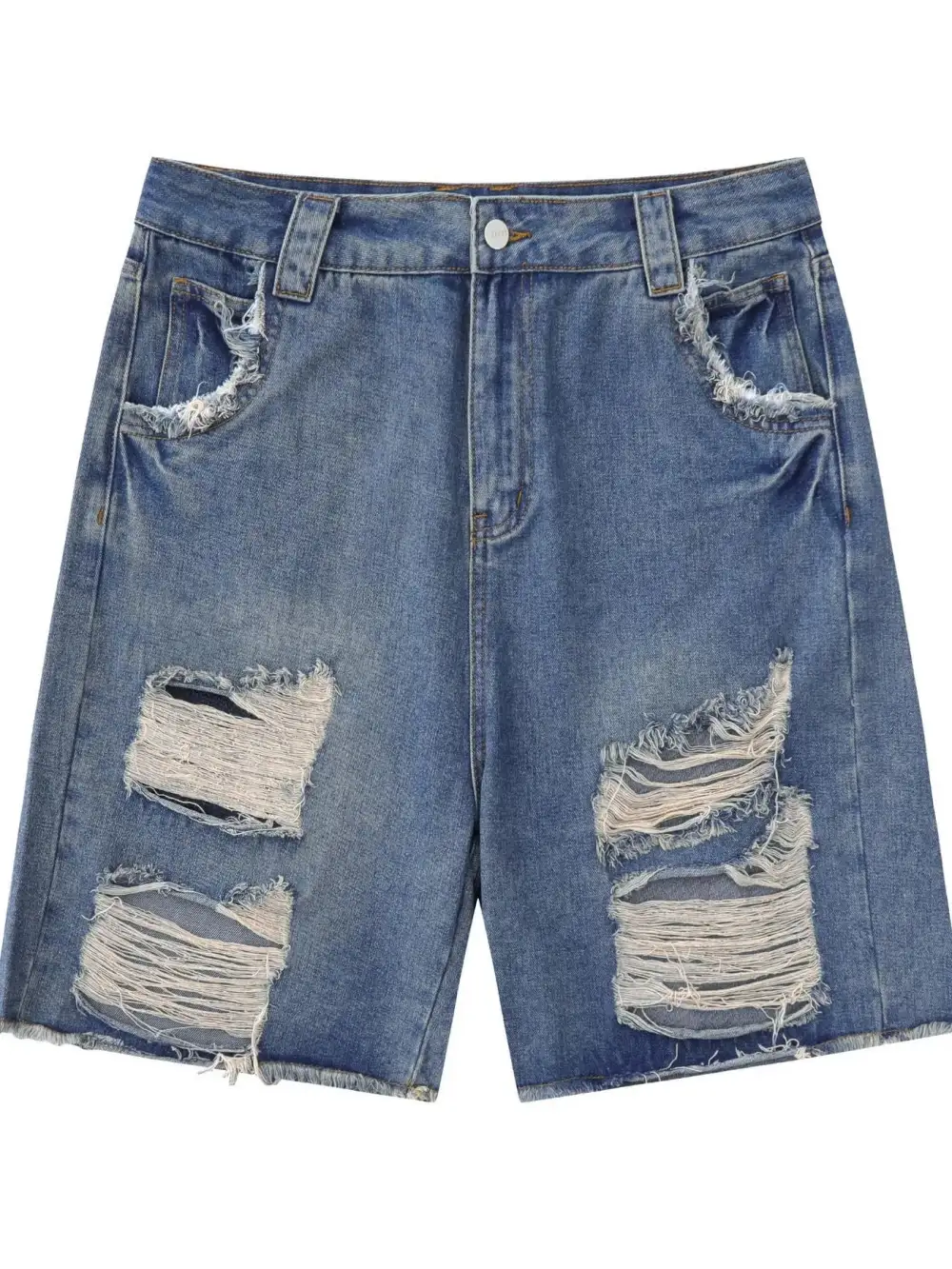 Modern Distressed Pocket Detail Washed Denim Shorts
