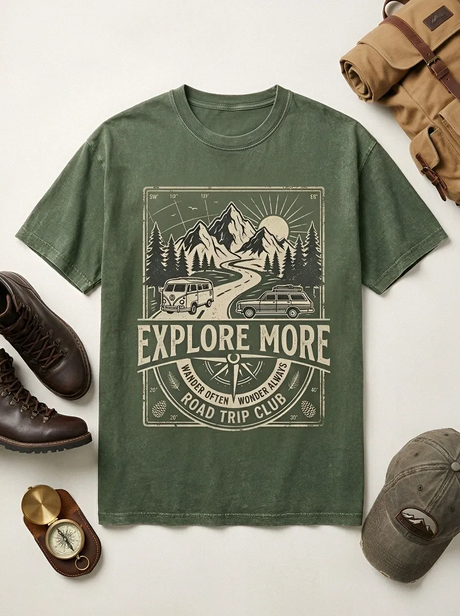 Unisex Road Trip Adventure Mountain Van Printed T-shirt
