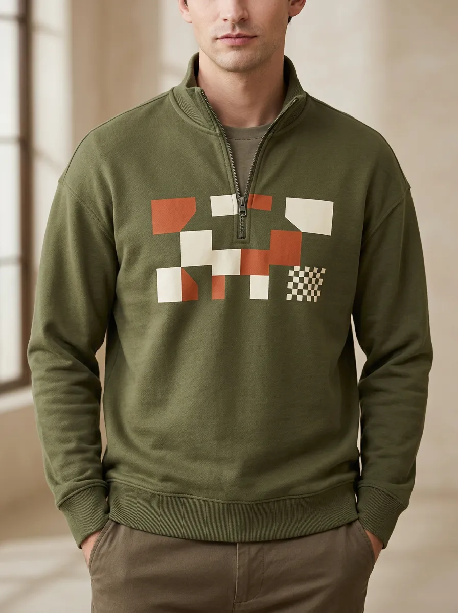 Casual Form Half-Zip Geometric Abstract Men's Half-Zip Sweatshirt