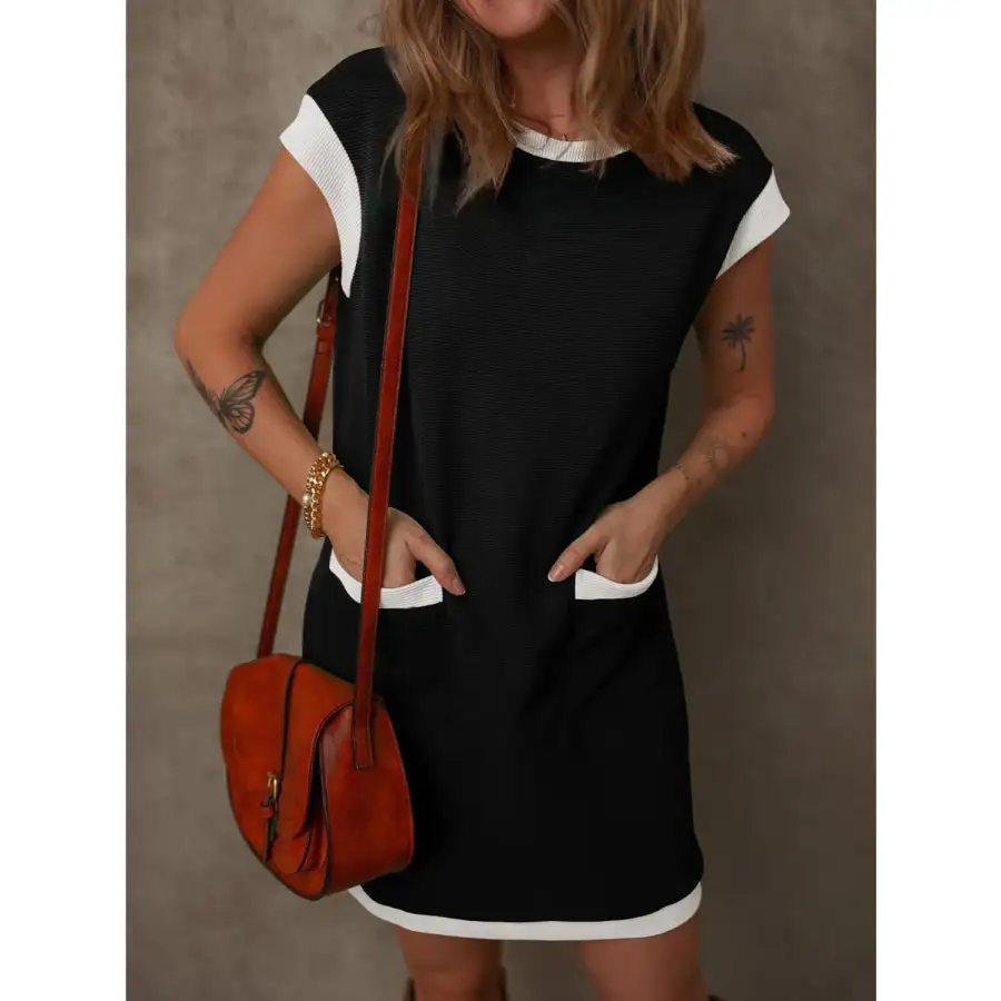 Round Neck Cap Sleeve Mini Dress