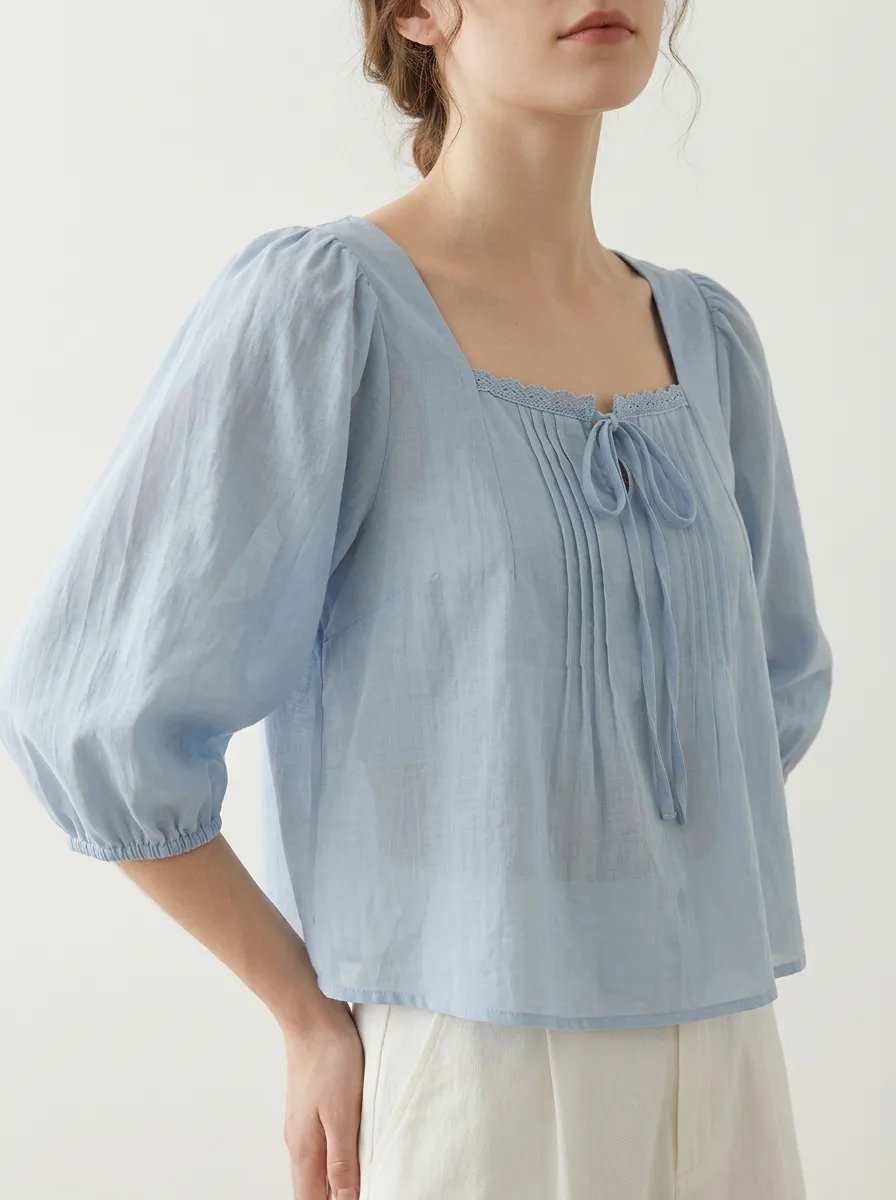 Casual Square-Neck Women's Puff-Sleeve Blouse