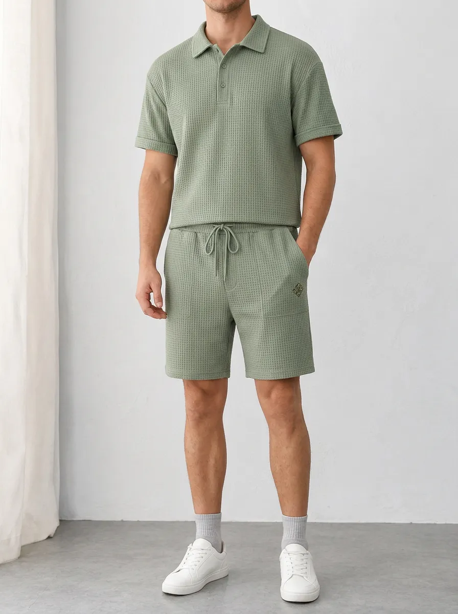 Men's Contemporary Waffle Knit Textured Polo Shirt