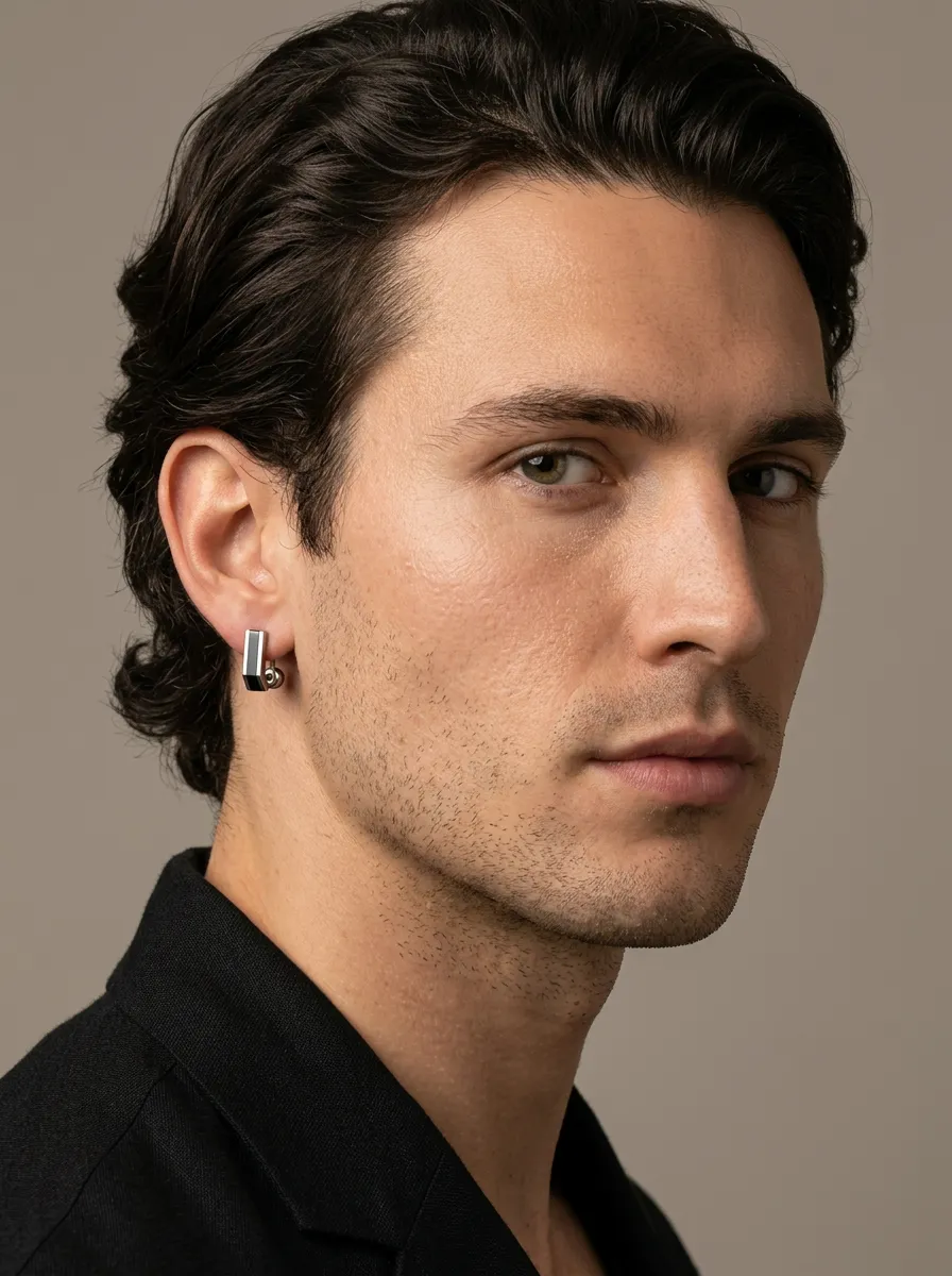 Men's Minimalist Geometric Bar Hoop Earrings