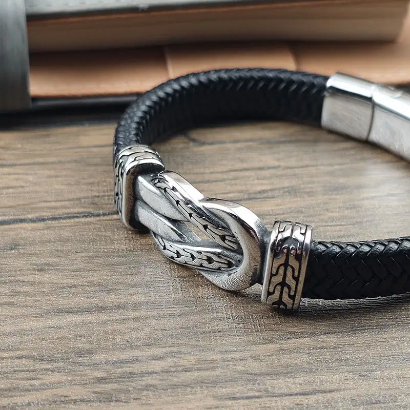 Knot Design Braided Leather Bracelet