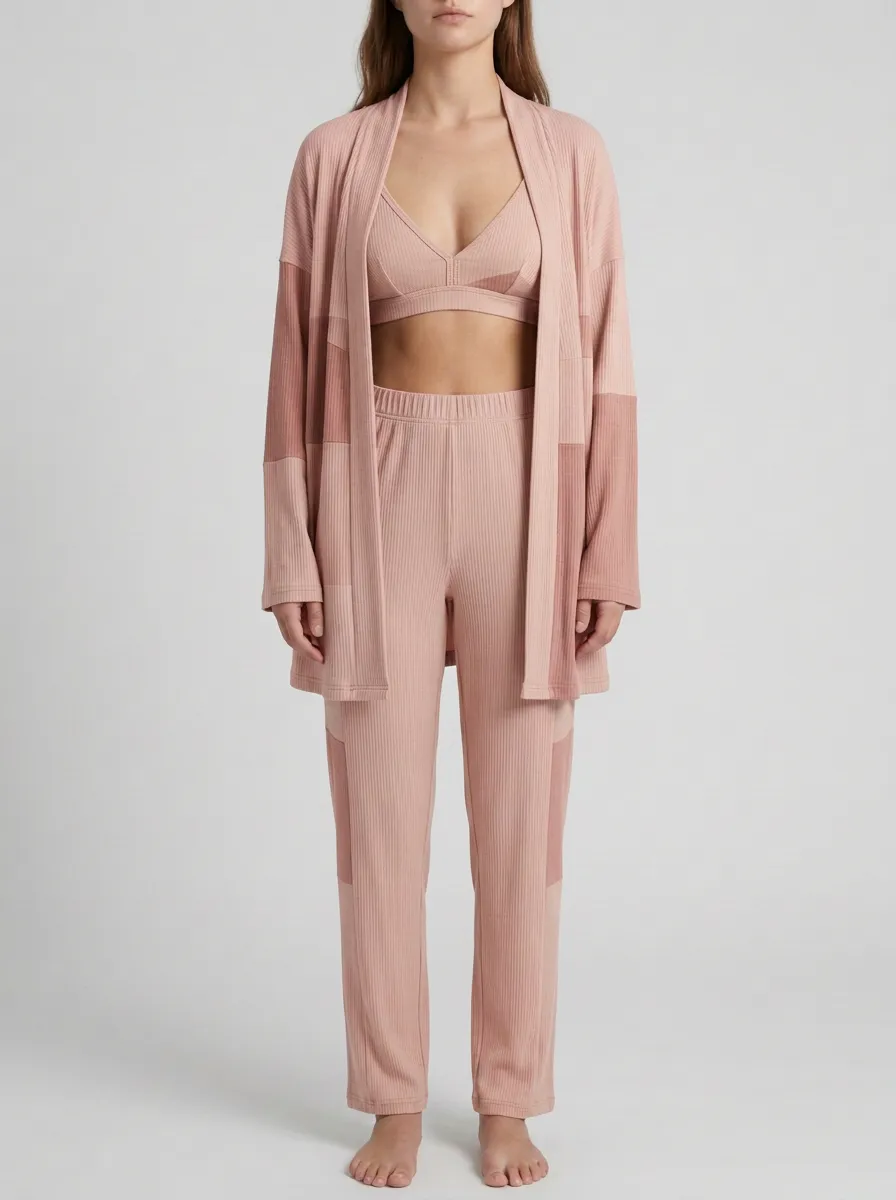 Colorblock Paneled Cardigan Lounge Set