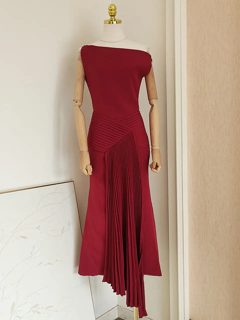 Pleated Off Shoulder Maxi Dress