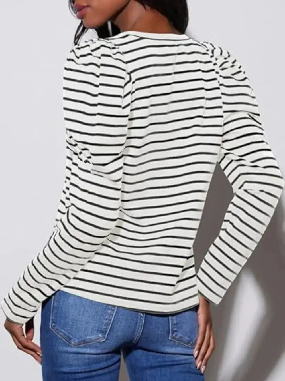 Modern Striped Round Neck Long Sleeve T-Shirt