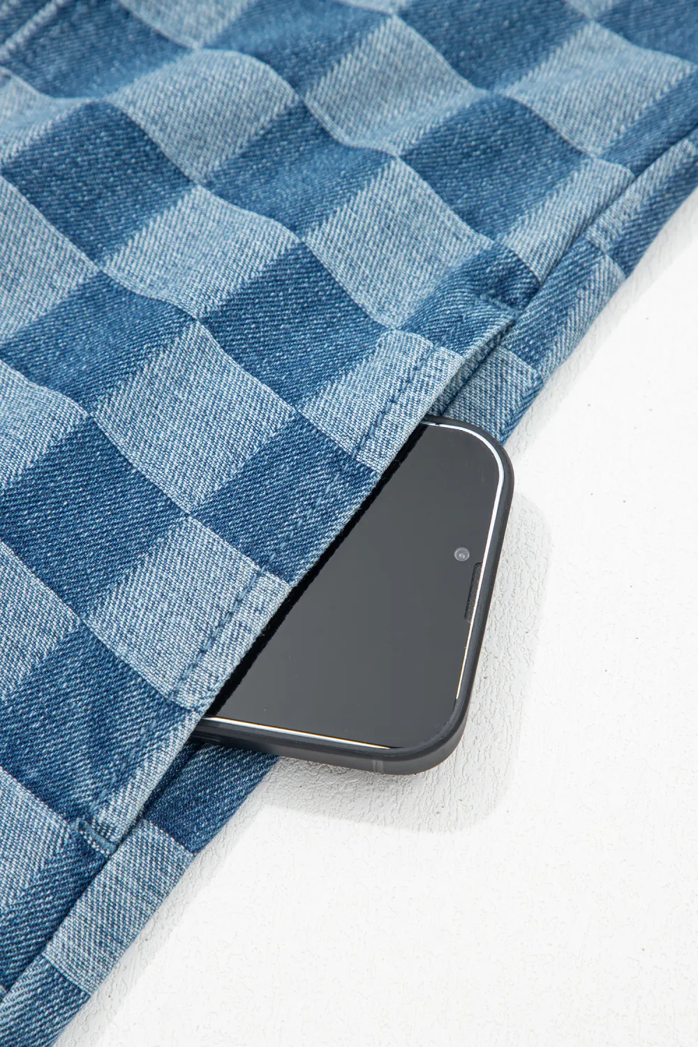 Blue Checkered Denim Mini Dress