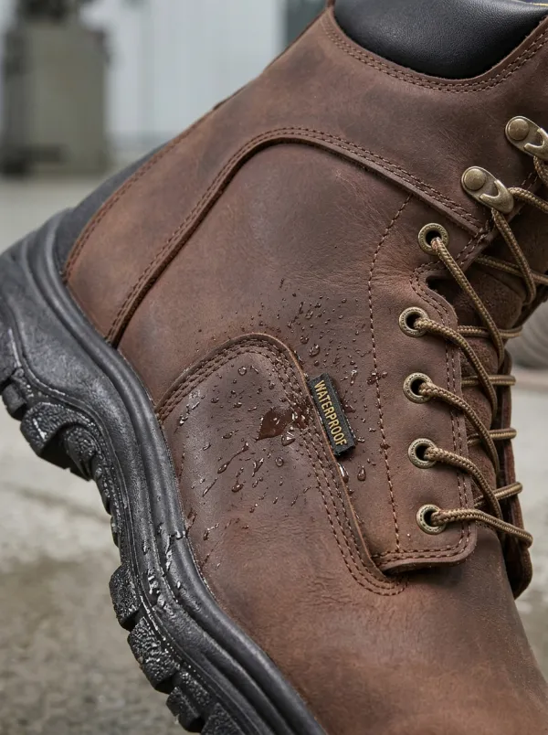 Men's Industrial Waterproof Brown Leather Work Boots