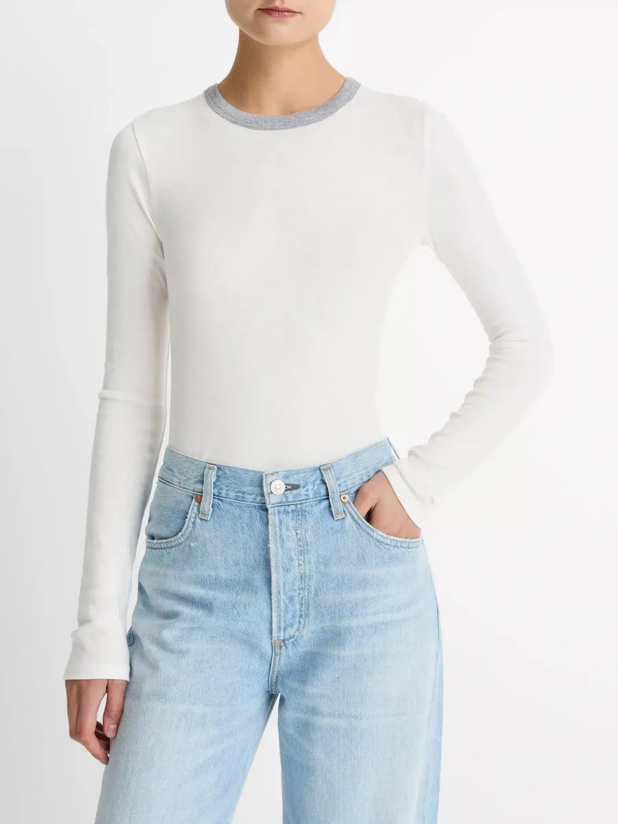Contrast Neck Long Sleeve Tee