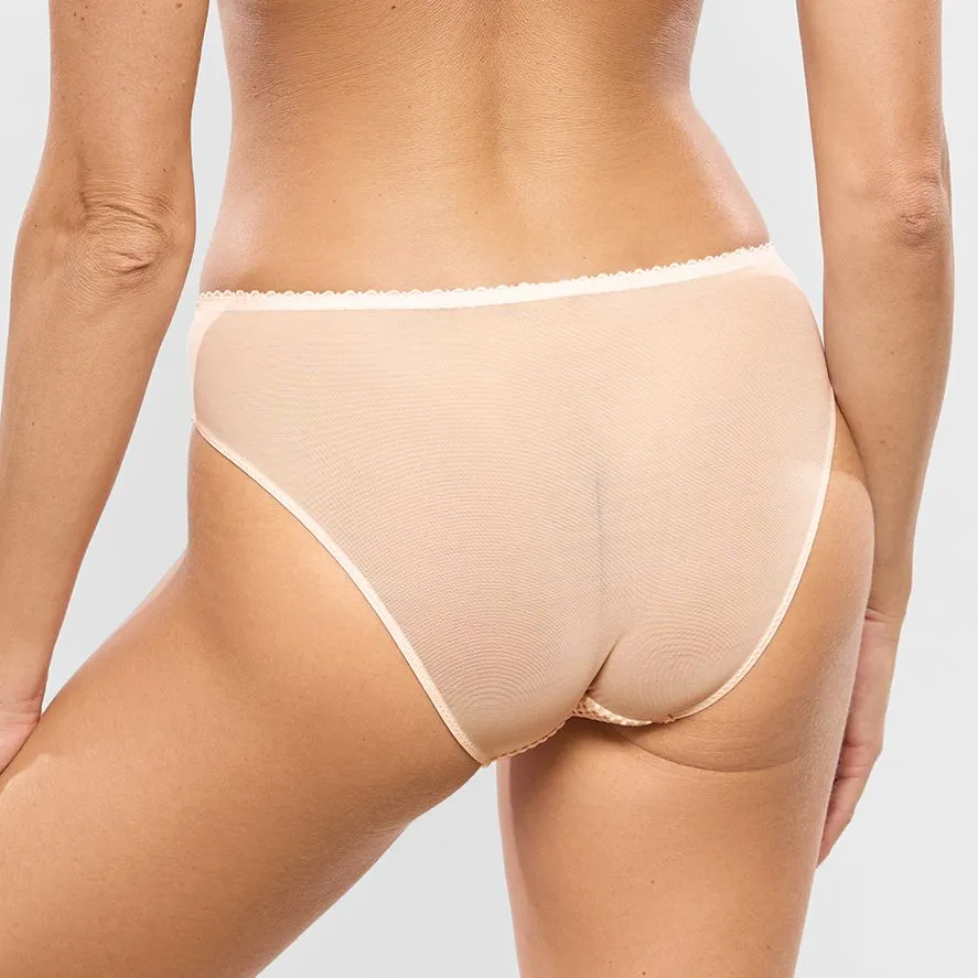 Women's Elastic Waistband Cotton Gusset Lace Embroidery Mesh Sheer Detail Cotton Lightweight Bikini Panty