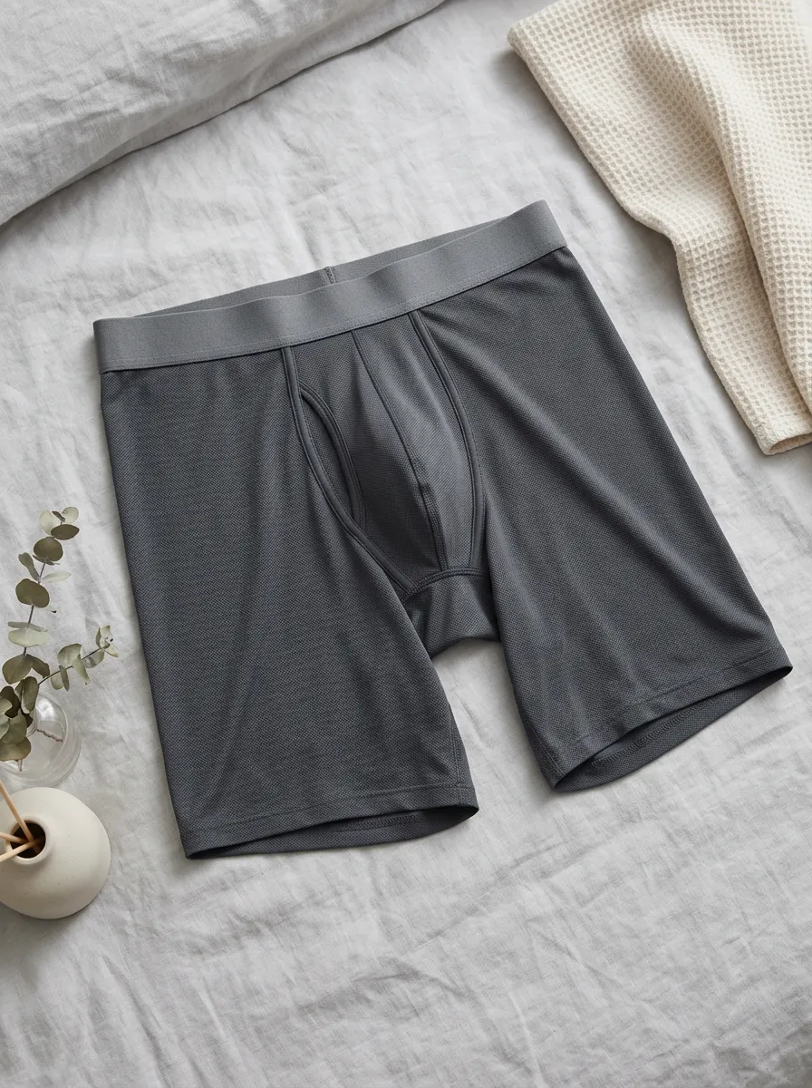 Men's Solid Dark Gray Mesh Breathable Boxer Briefs