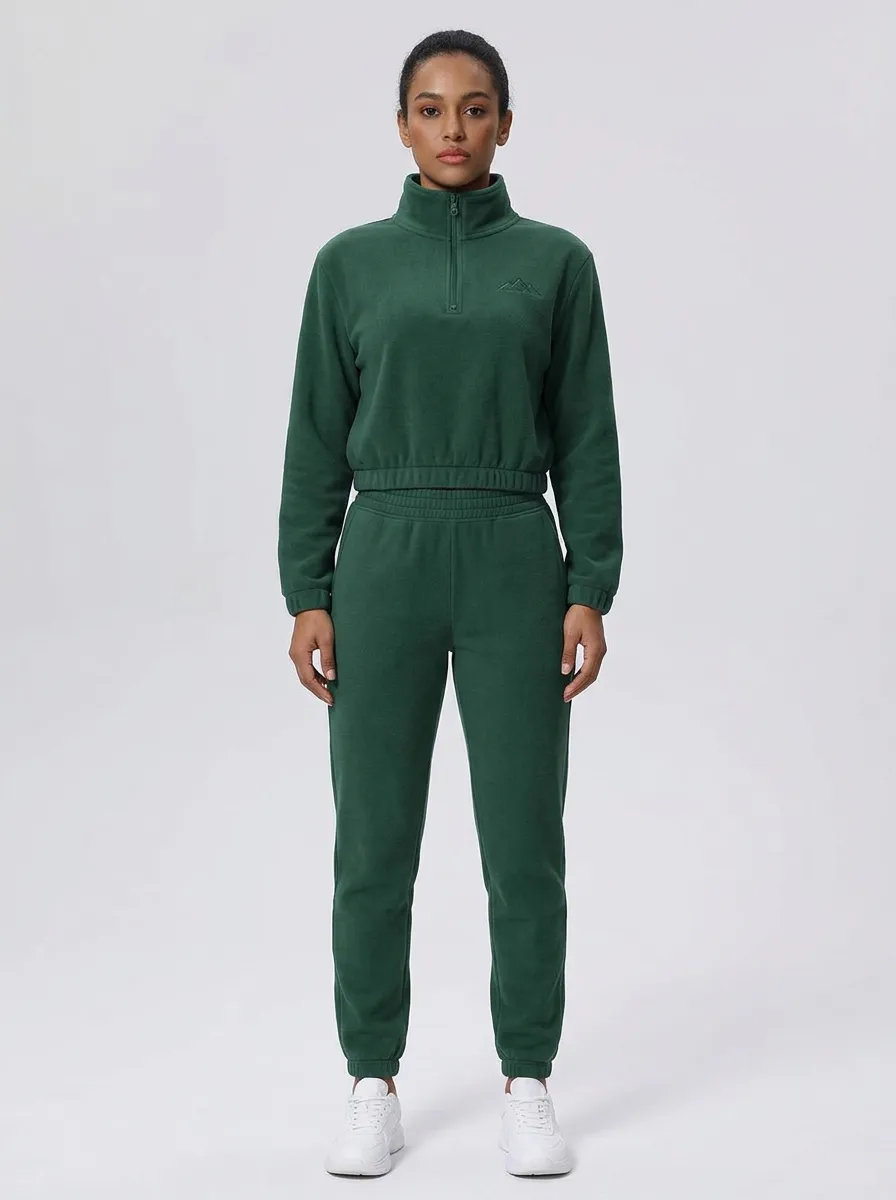 Women's Mountain Embroidered Cropped Quarter-Zip Set
