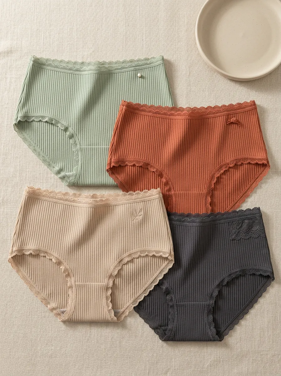 Women's Essential Ribbed Lace-Trim Briefs Set
