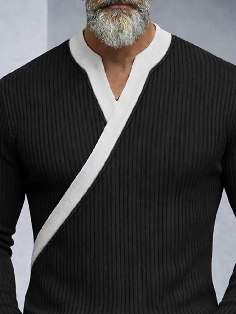 Slim Fit Contrast Color Neck Knit Top T-Shirt