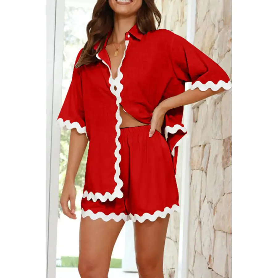 Easy Contrast Trim Half Sleeve Top and Shorts Set