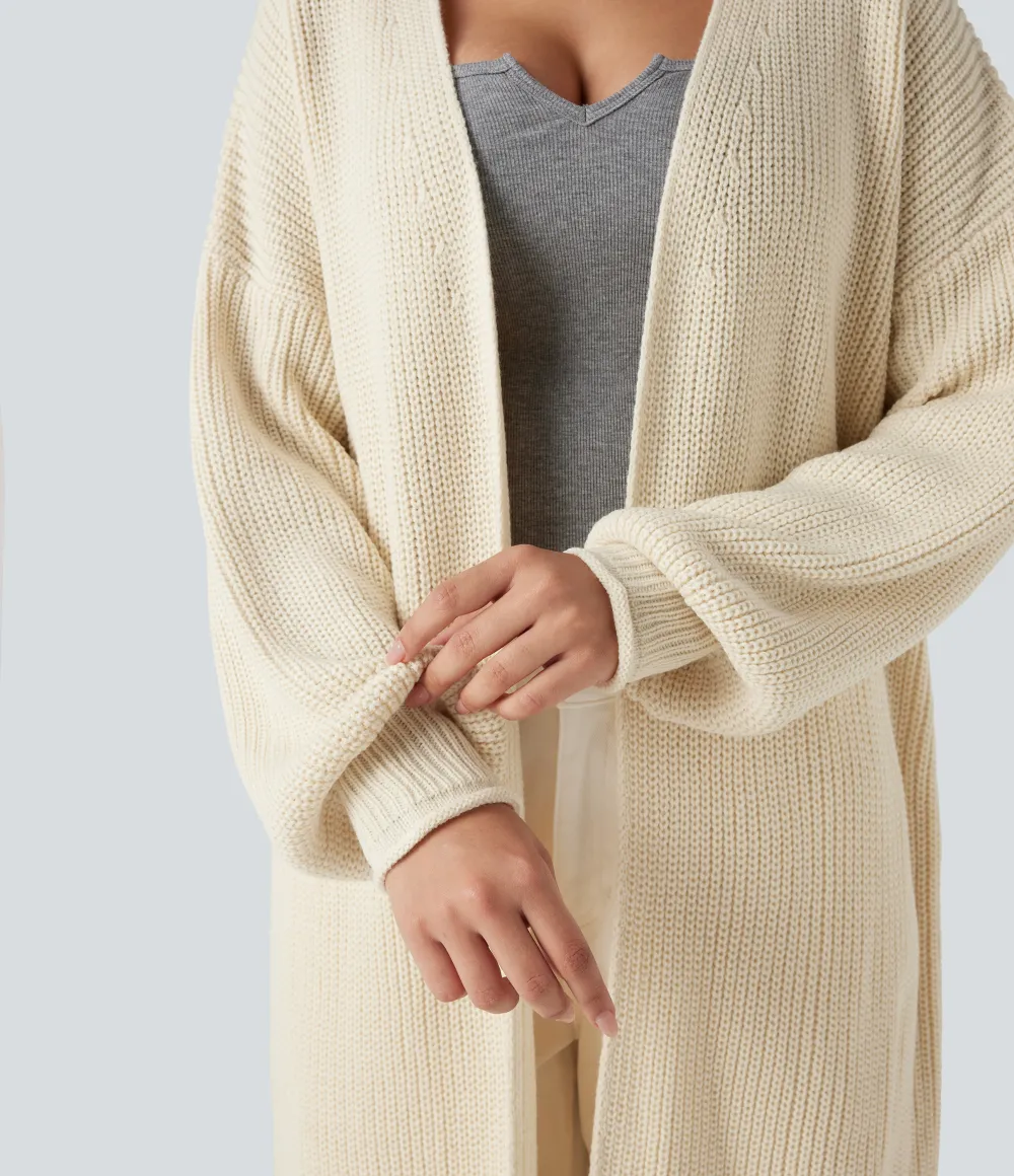 Long Sleeve Open Front Longline Sweater Knit Work Cardigan
