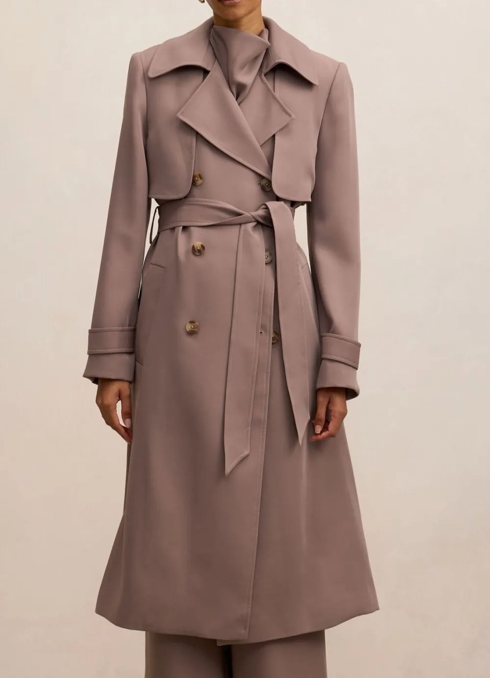 Blush Pink Petite Belted Double-Breasted Trench Coat