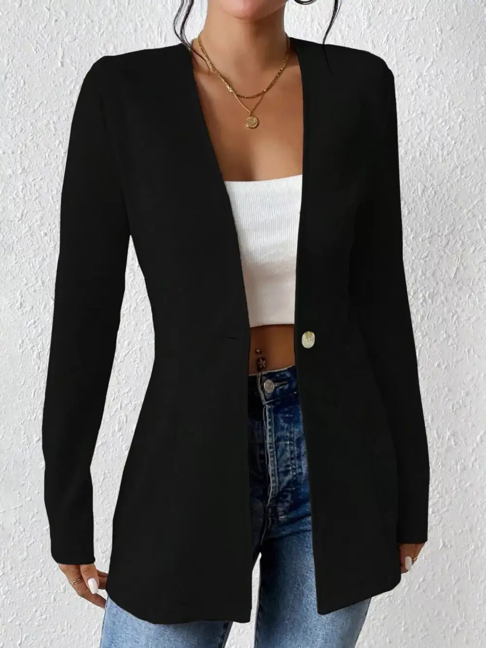 One Button Long Sleeve Blazer Easy Layering Piece