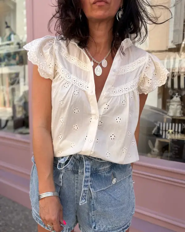 Sleek Cotton Embroidered Blouse