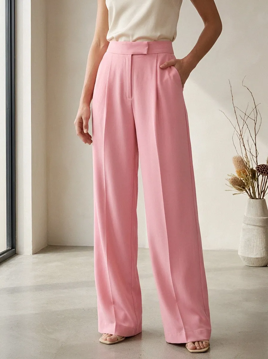 High-Waist Pleated Tailored Women's Wide-Leg Trousers