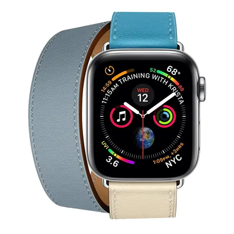 Two-Tone Double Loop Leather Wrist Strap Watch Band for Watch Series 3 & 2 & 1 38 mm - Grey Blue And Pink White And Ice Blue