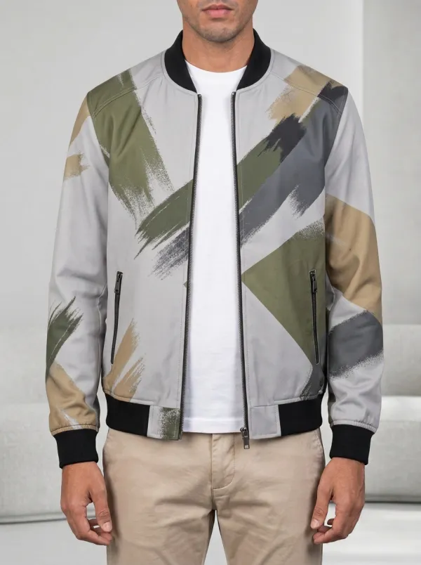 Men's Casual Streetwear Camo Brush Stroke Printed Bomber Jacket