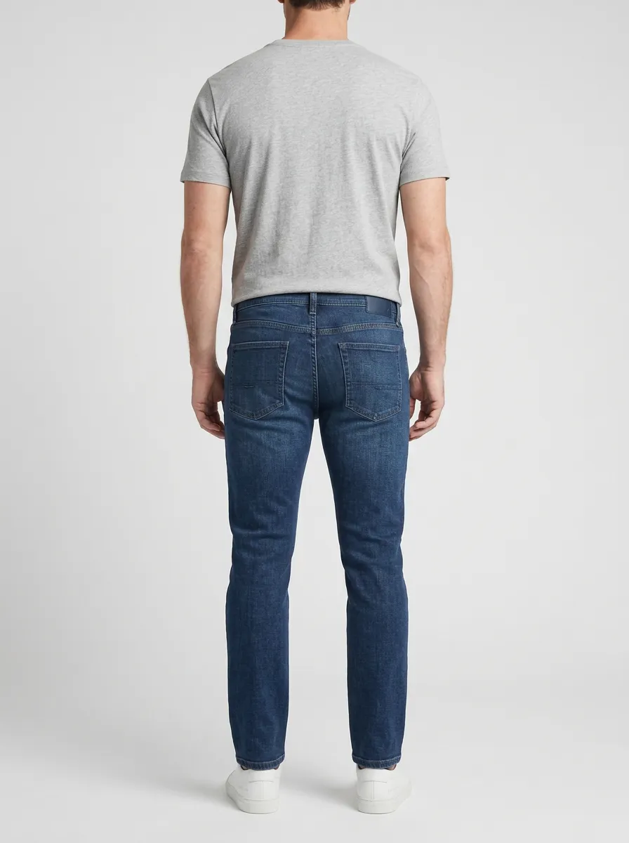 Men's Casual Daily Wear Dark Blue Washed Stretch Jeans