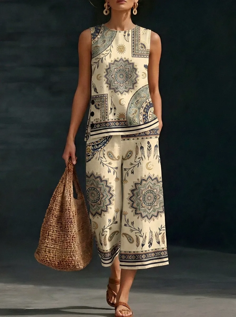Women's Bohemian Mandala Paisley Printed Sleeveless Set