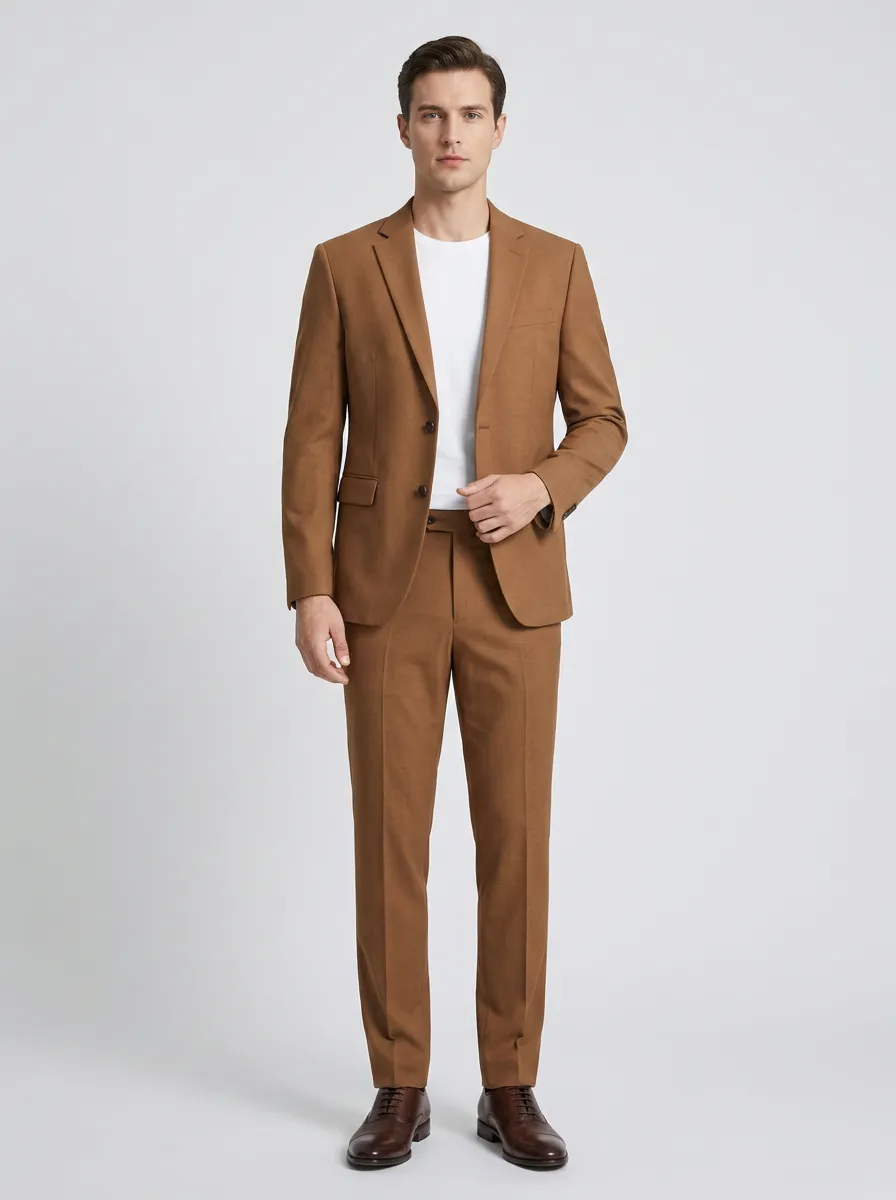 Notch-Lapel Two-Button Tailored Pressed-Crease Men's Two-Piece Suit Set