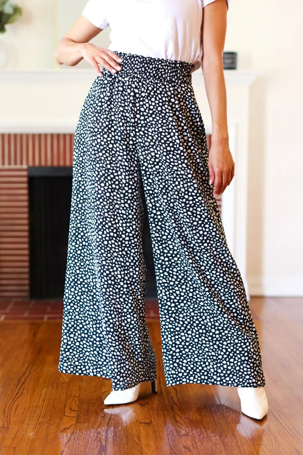 Animal Print Smocked Waist Palazzo Pants