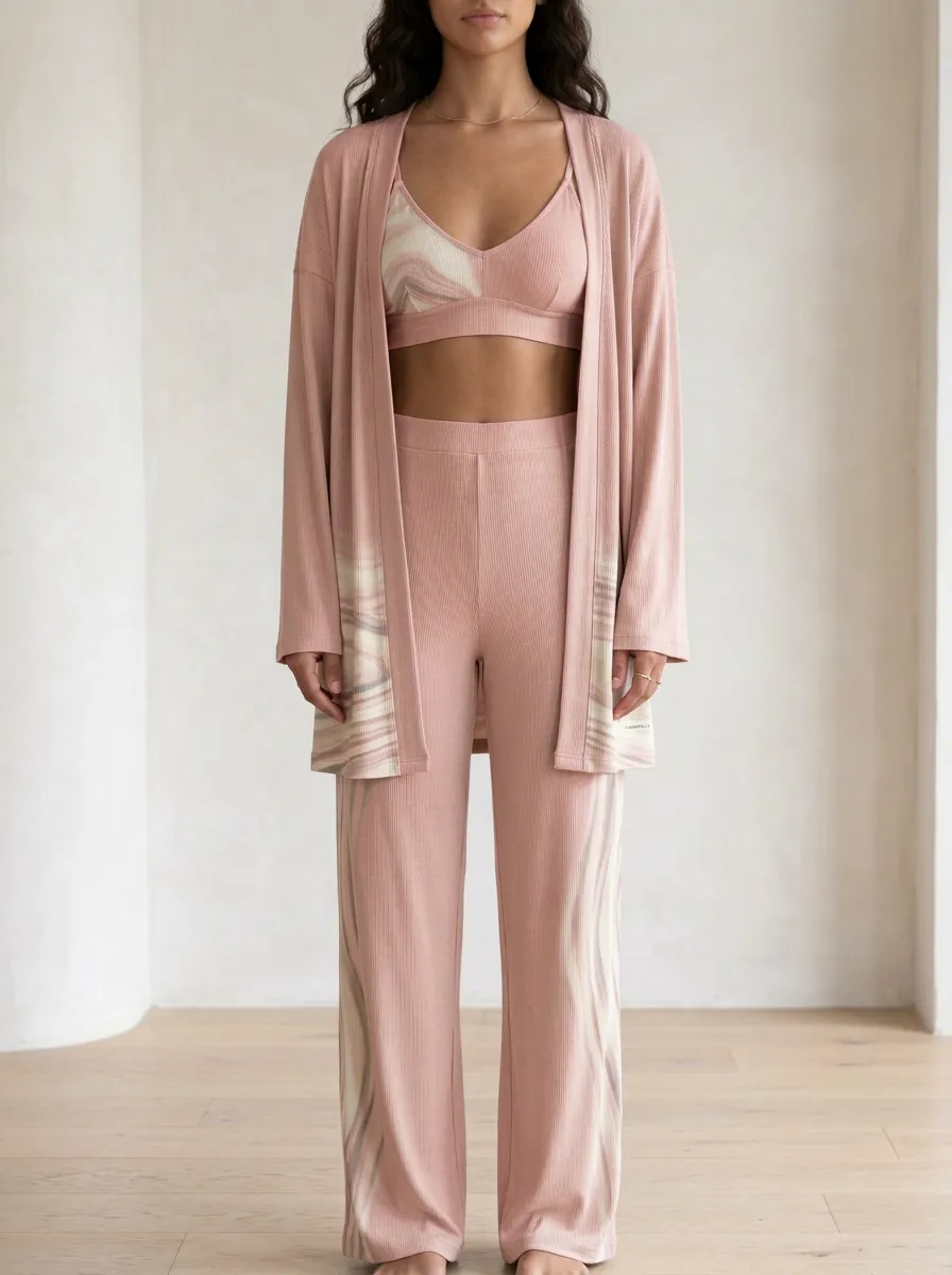 Marble Paneled Cardigan Lounge Set