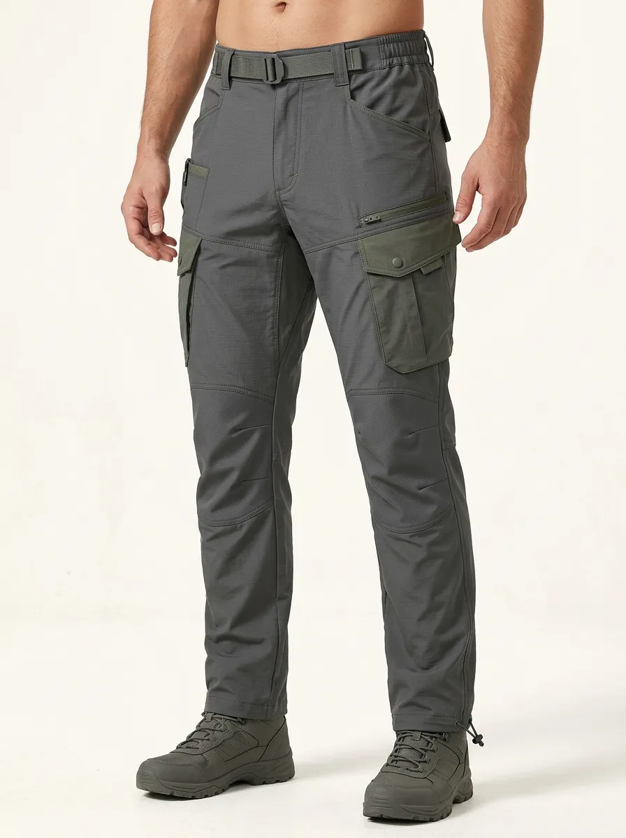 Men's Grey Multi-Pocket Utility Cargo Pants