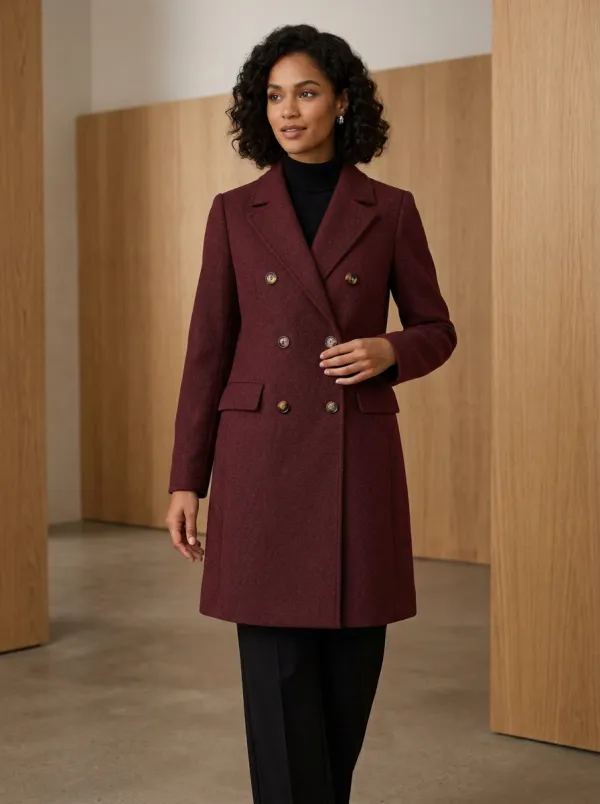 Women's Classic Smart-Casual Gray Double-Breasted Wool Blend Coat
