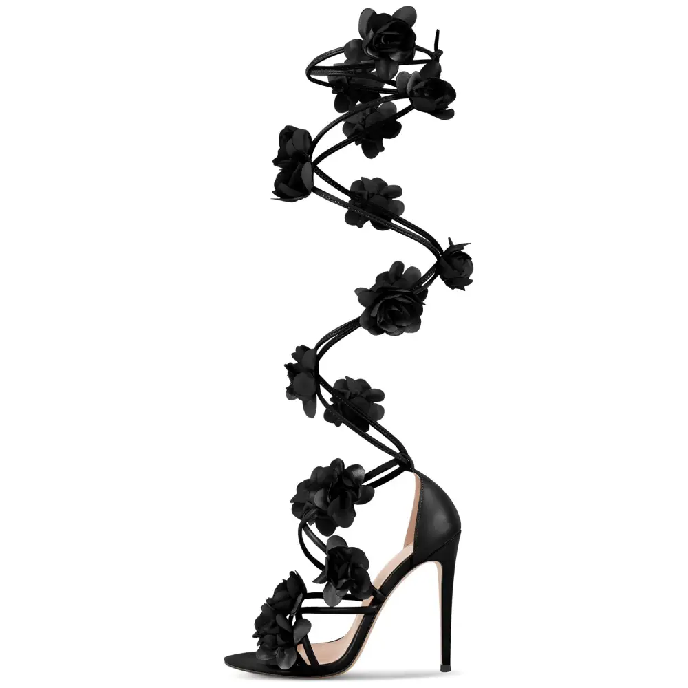 Pointed Toe Flower Strappy Lace Up Sandals