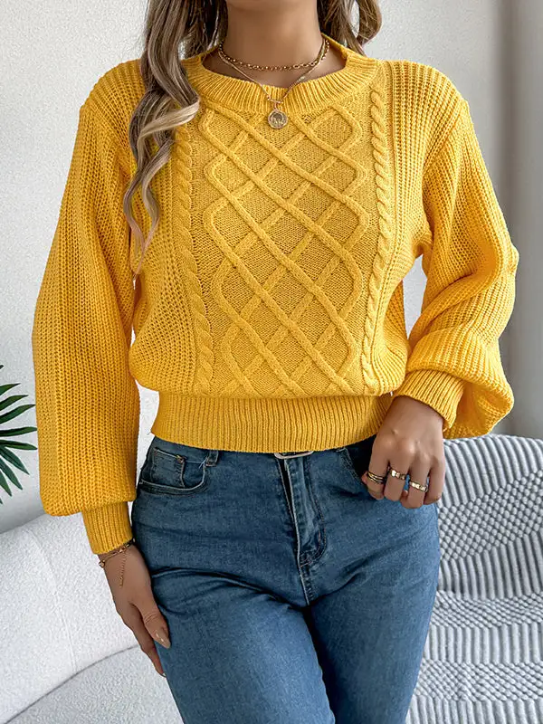 Cable Knit Round Neck Long Sleeve Knit Top