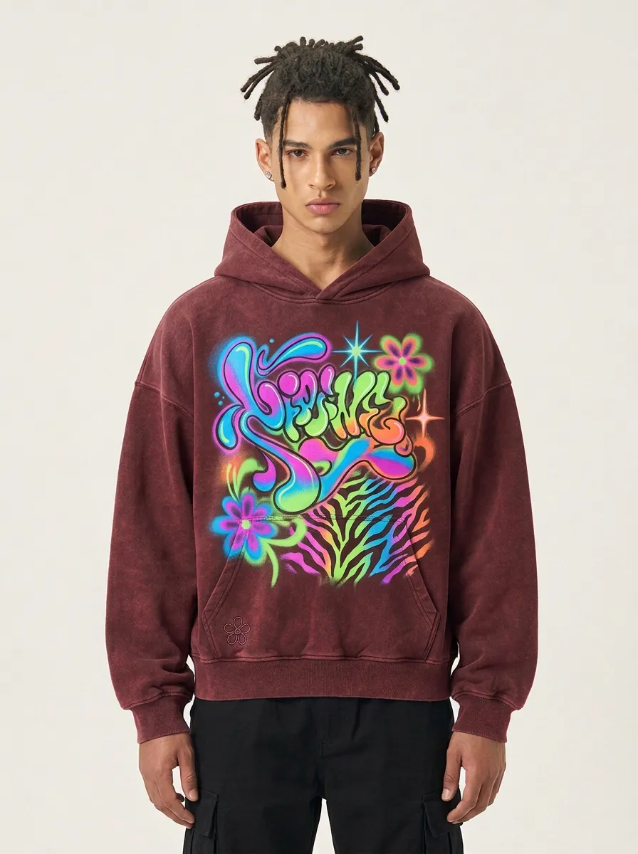 Unisex Y2K Graffiti Floral Zebra Graphic Hoodie