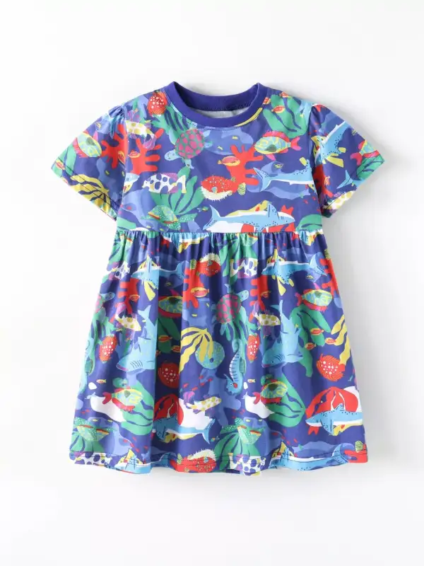 Girls Marine Life Print A-Line Dress
