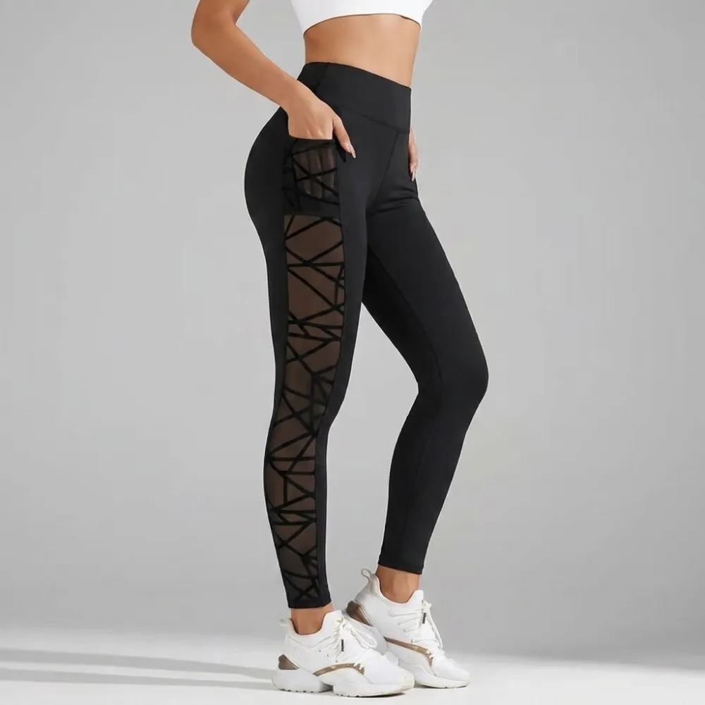 High Waist Mesh Leggings with Hidden Pocket
